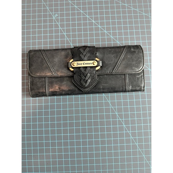 Juicy Couture Handbags - Juicy Couture Clutch Wallet in Slate Gold Soft Distressed Leather Vintage Y2K